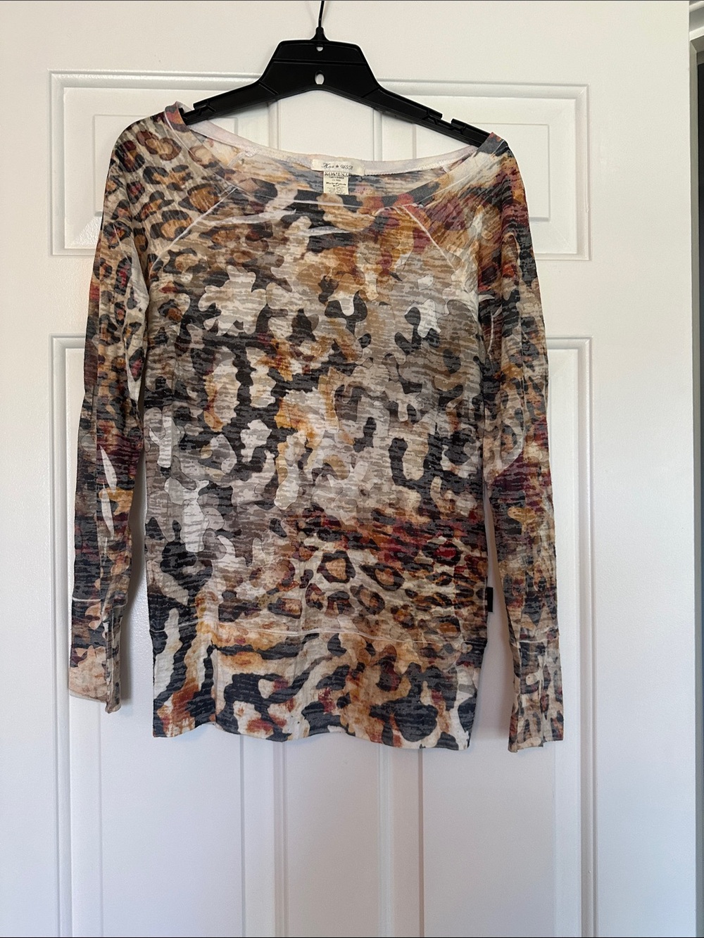 Soft Lightweight Animal Print Long Sleeve Top - Multi Brown